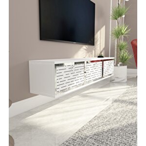 Rami Duvara Monte Tv Ünitesi -Beyaz-Gümüş Beyaz-Gümüş