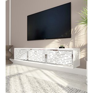 Rami Duvara Monte Tv Ünitesi -Beyaz-Gümüş Beyaz-Gümüş