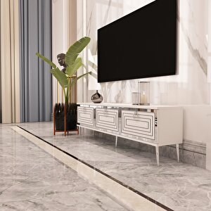 Palo Gümüş Tv Ünitesi Beyaz-Gümüş Beyaz-Gümüş