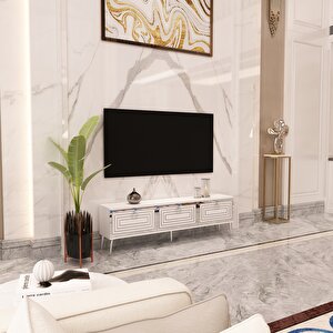 Palo Gümüş Tv Ünitesi Beyaz-Gümüş