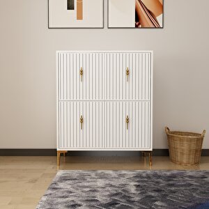 Lago Çok Amaçlı Ayakkabı Dolabı Beyaz-Altın Beyaz-Altın