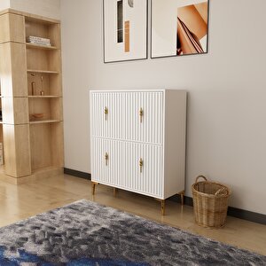 Lago Çok Amaçlı Ayakkabı Dolabı Beyaz-Altın Beyaz-Altın