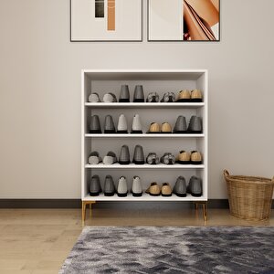 Lago Çok Amaçlı Ayakkabı Dolabı Beyaz-Altın