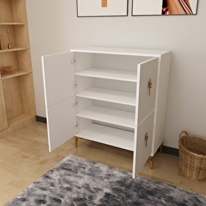 Lago Çok Amaçlı Ayakkabı Dolabı Beyaz-Altın