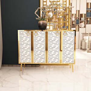 Rami Altın Çok Amaçlı Dolap - Konsol Beyaz-Altın Beyaz-Altın