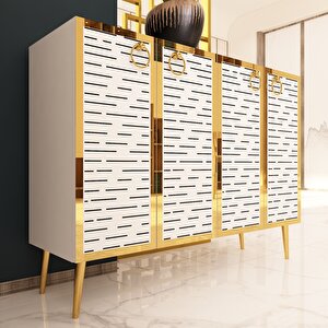 Rami Altın Çok Amaçlı Dolap - Konsol Beyaz-Altın Beyaz-Altın