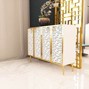 Rami Altın Çok Amaçlı Dolap - Konsol Beyaz-Altın Beyaz-Altın