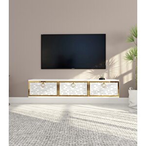 Rami Duvara Monte Tv Ünitesi -Beyaz-Altın Beyaz-Altın