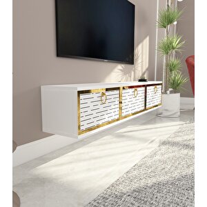 Rami Duvara Monte Tv Ünitesi -Beyaz-Altın Beyaz-Altın