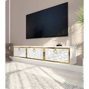 Rami Duvara Monte Tv Ünitesi -Beyaz-Altın Beyaz-Altın