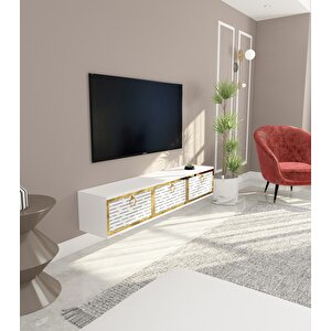 Rami Duvara Monte Tv Ünitesi -Beyaz-Altın