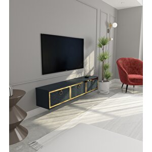 Rami Duvara Monte Tv Ünitesi -Antrasit-Altın