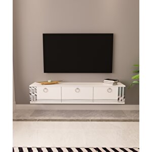 Hari Tv Ünitesi Duvara Monte Beyaz-Gümüş Beyaz-Gümüş