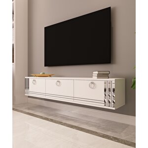 Hari Tv Ünitesi Duvara Monte Beyaz-Gümüş Beyaz-Gümüş
