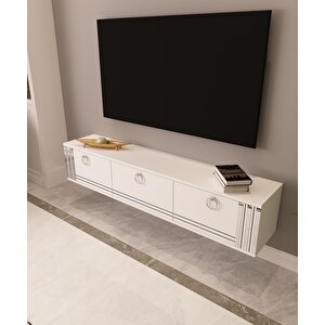 Hari Tv Ünitesi Duvara Monte Beyaz-Gümüş Beyaz-Gümüş