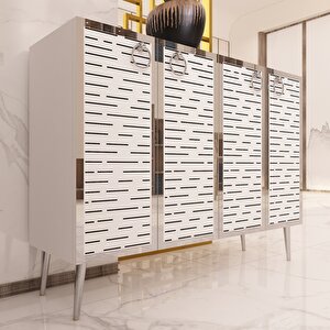 Rami Gümüş Çok Amaçlı Dolap - Konsol Beyaz-Gümüş Beyaz-Gümüş