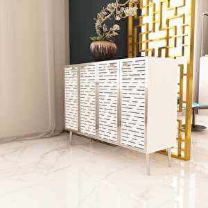 Rami Gümüş Çok Amaçlı Dolap - Konsol Beyaz-Gümüş Beyaz-Gümüş