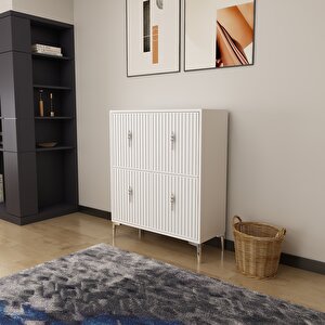 Lago Çok Amaçlı Ayakkabı Dolabı Beyaz-Gümüş Beyaz-Gümüş