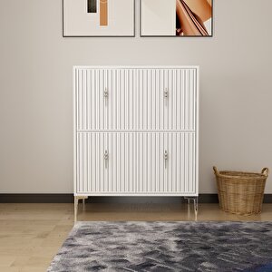 Lago Çok Amaçlı Ayakkabı Dolabı Beyaz-Gümüş