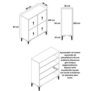 Lago Çok Amaçlı Ayakkabı Dolabı Beyaz-Gümüş