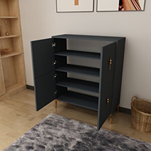 Lago Çok Amaçlı Ayakkabı Dolabı Antrasit-Altın Antrasit