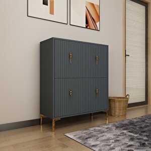 Lago Çok Amaçlı Ayakkabı Dolabı Antrasit-Altın Antrasit