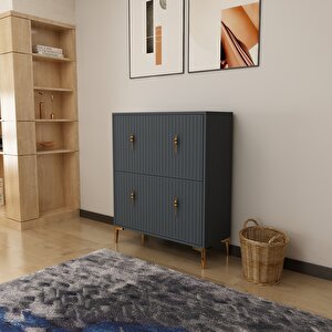 Lago Çok Amaçlı Ayakkabı Dolabı Antrasit-Altın