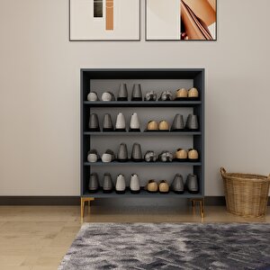 Lago Çok Amaçlı Ayakkabı Dolabı Antrasit-Altın