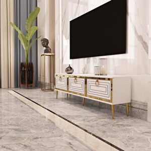 Palo Altın Tv Ünitesi Beyaz-Altın Beyaz-Altın