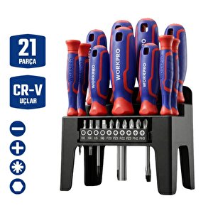 Wp200551 21 Parça Cr-v Duvar Askı Aparatlı Profesyonel Manyetik Tornavida Seti