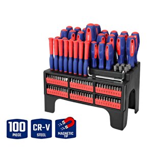 Wp200560 100 Parça Duvar Askı Aparatlı Profesyonel Cr-v Manyetik Tornavida Ve Bits Uç Seti