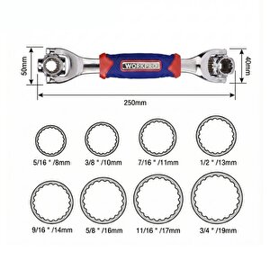 Workpro Wp272018 8 In 1 Mafsallı Çok Fonksiyonlu Profesyonel Lokma Anahtarı