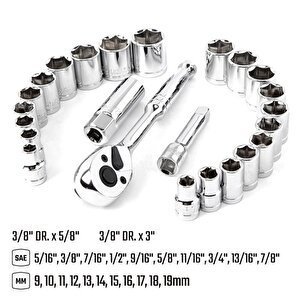 Wp202541 3/8'’ Cr-v 24 Parça Metrik/i̇nç Ağır Hizmet Lokma Takımı