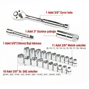 Workpro Wp202541 3/8'’ Cr-v 24 Parça Metrik/i̇nç Ağır Hizmet Lokma Takımı