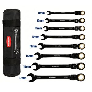 Wp202603 8-17mm 8 Parça Cr-v Profesyonel Mafsallı Cırcır Kombine Anahtar Takımı + Bez Taşıma Kılıfı