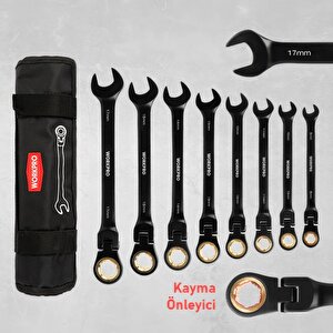 Wp202603 8-17mm 8 Parça Cr-v Profesyonel Mafsallı Cırcır Kombine Anahtar Takımı + Bez Taşıma Kılıfı