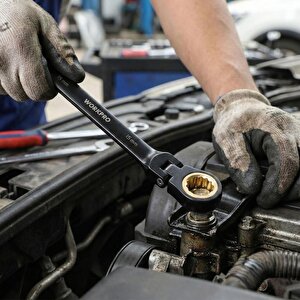 Workpro Wp202603 8-17mm 8 Parça Cr-v Profesyonel Mafsallı Cırcır Kombine Anahtar Takımı + Bez Taşıma Kılıfı