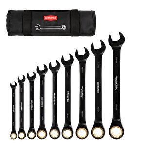 Wp202602 8-19mm 9 Parça Cr-v Profesyonel Cırcır Kombine Anahtar Takımı + Bez Taşıma Kılıfı