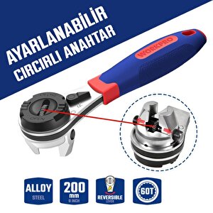 Wp272063 7-22mm Cr-v Profesyonel Ayarlanabilir 200mm Cırcır Anahtar