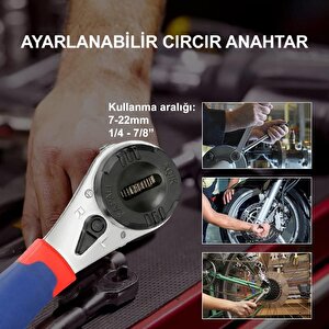 Workpro Wp272063 7-22mm Cr-v Profesyonel Ayarlanabilir 200mm Cırcır Anahtar