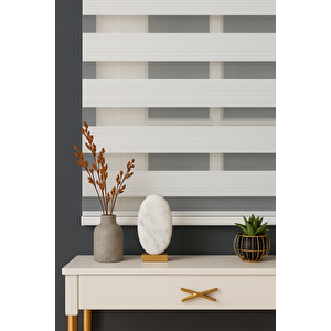 Ekru Beyaz Geniş Pliseli Düz Zebra Stor Perde 75x260 Cm 75x260 cm