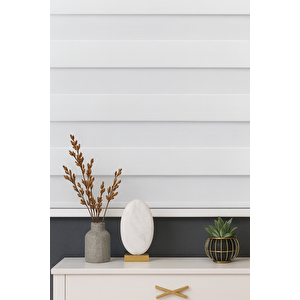 Ekru Beyaz Geniş Pliseli Düz Zebra Stor Perde 75x260 Cm 75x260 cm