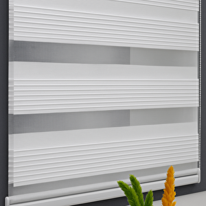 Ekru Beyaz Geniş Pliseli Düz Zebra Stor Perde 75x260 Cm