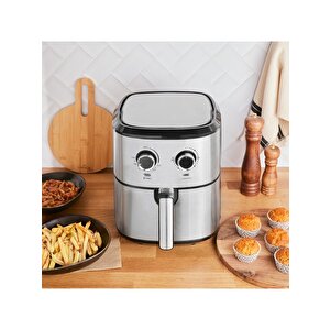 Karaca Multifry Inox Double Pan Airfryer 5,5 L Xl Kapasiteli Sıcak Hava Fritözü