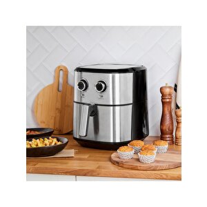Karaca Multifry Inox Double Pan Airfryer 5,5 L Xl Kapasiteli Sıcak Hava Fritözü