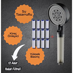 12 Adet Yedek Filtreli Su Tasarruflu Kireç Önleyici Özellikli Duş Başlığı