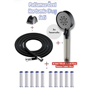 Özel Duş Seti Patlamaz Duş Hortumlu 10 Adet Yedek Filtreli Su Tasarruflu Kireç Önleyici Özellikli Duş Başlığı