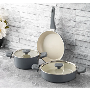 Swiss Crystal Grey 5 Parça İndüksiyon Tabanlı Tencere Seti