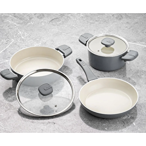 Swiss Crystal Grey 5 Parça İndüksiyon Tabanlı Tencere Seti