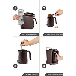 Karaca Hatır Otomatik Su Alma Hazneli Türk Kahve Makinesi 5 Fincan Kapasiteli Walnut Brown